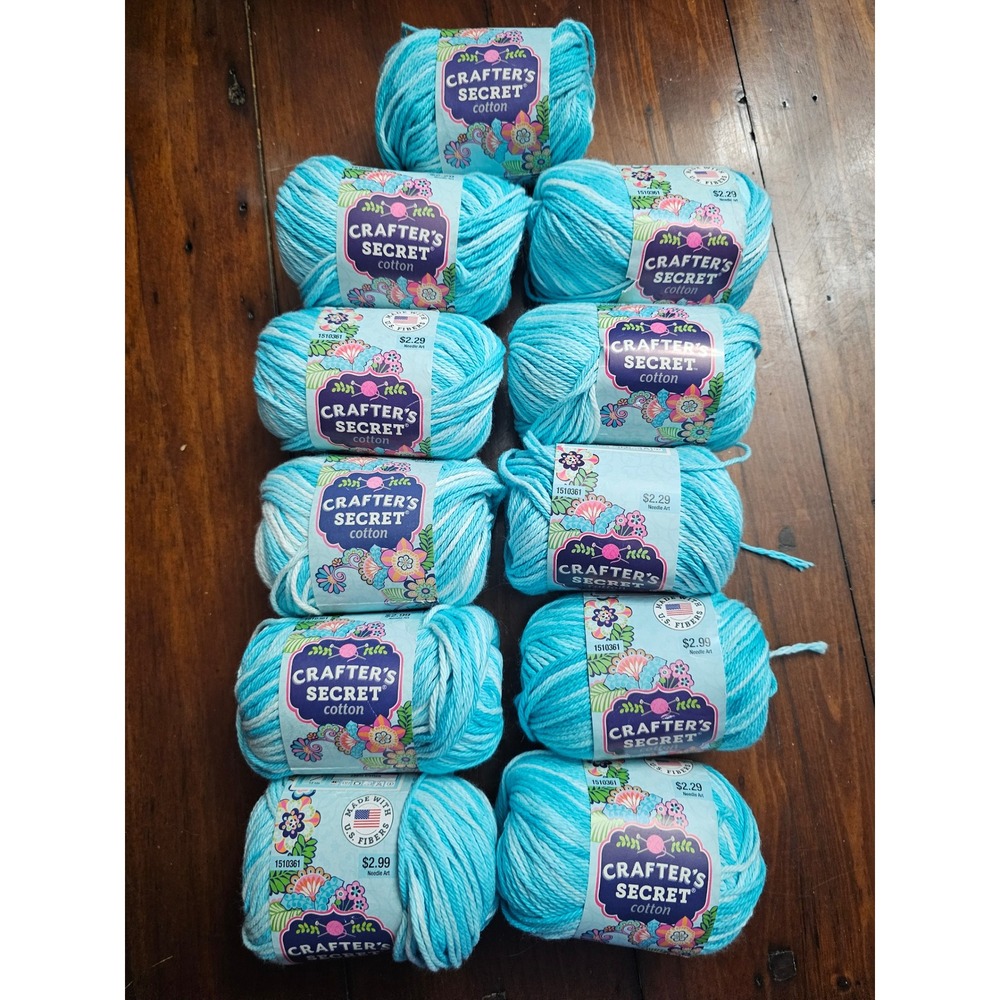 Crafter's Secret Cotton Yarn 11 Skeins 158 Spa Blue Stonewashed 109 Lot 108077